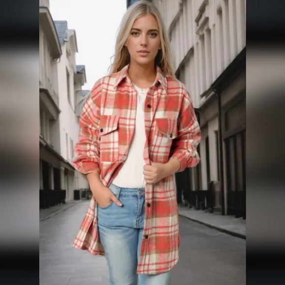 Jackets & Blazers - 🔥New long Red plaid shacket